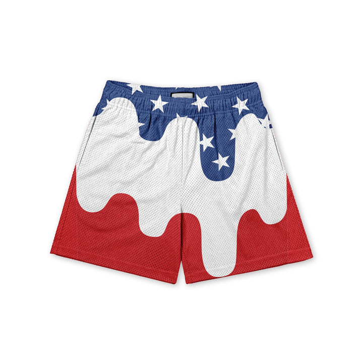 Red White and Drippy Baseball Shorts